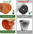 10 Pack 6 Inch Plant Pots with Drainage and Saucers, Plastic Flower Pots - Image 4