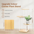 4 Tier Plant Stand Indoor Outdoor, Wood Metal Corner Shelf, Planter Shelf - Image 3