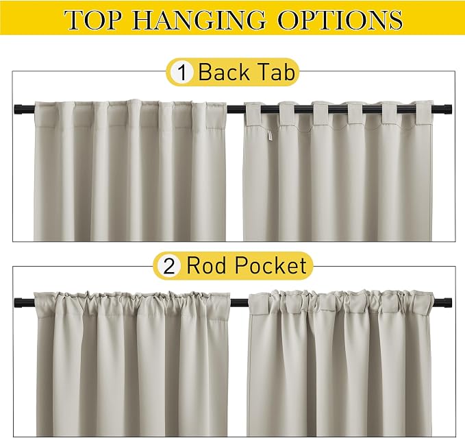 NICETOWN 2 Panels Outdoor Curtains Waterproof Pocket & Back Tab on Top & Bottom - Image 3