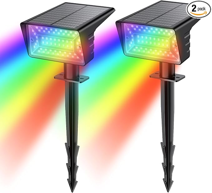 Solar Spot Lights Outdoor with 7 Lighting Modes RGB, 2 Pack Solar Color by Unknown
