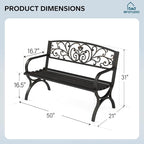 MFSTUDIO 50 Inches Outdoor Garden Bench, Cast Iron Metal Frame Patio Park Bench - Image 2