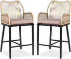 VINGLI Outdoor Counter Height Bar Stools Set of 2, Rattan Outdoor Barstools by VINGLI