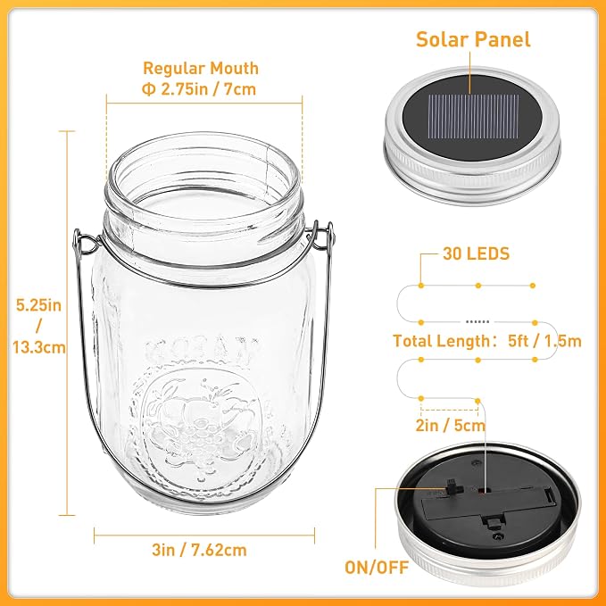 GIGALUMI Solar Mason Jar Lights, 8 Pack 30 Led String Fairy Lights Garden - Image 2