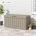 Patiowell 82 Gallon Resin Deck Box, Waterproof Large Wood Look Storage Box - Image 8