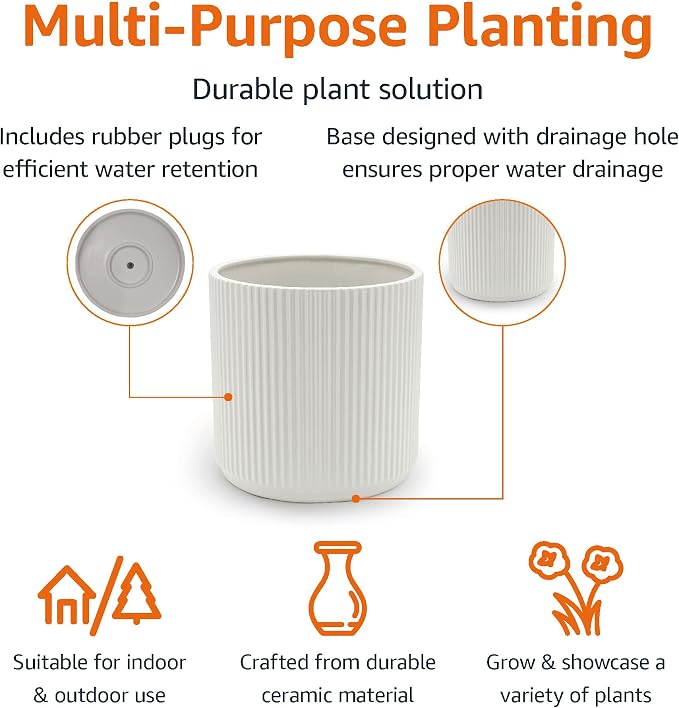 Amazon Basics Fluted Ceramic Round Planter - Image 2