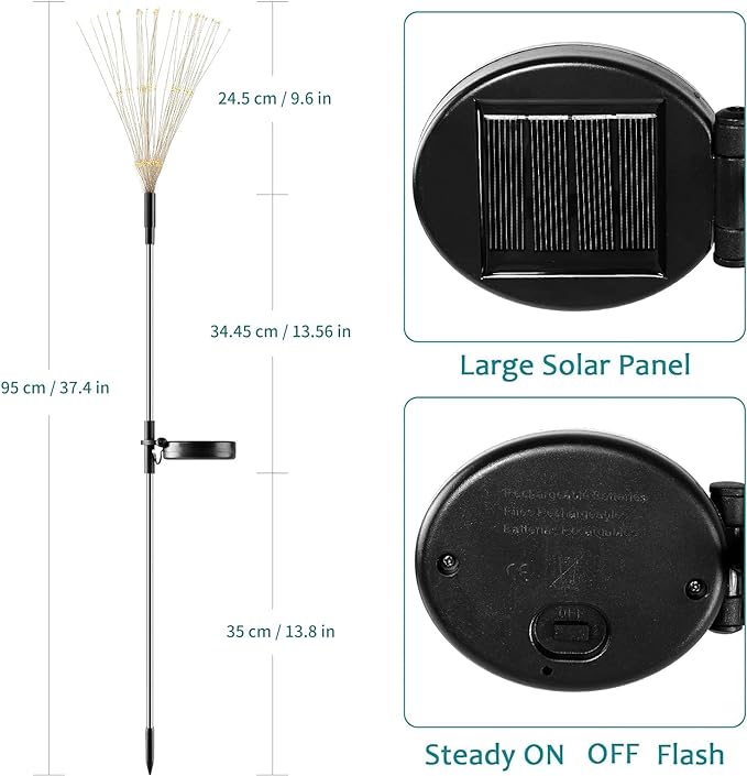 JJGoo Solar Firework Lights, 2 Pack 180 LEDs 2 Lighting Modes Solar Lights - Image 6