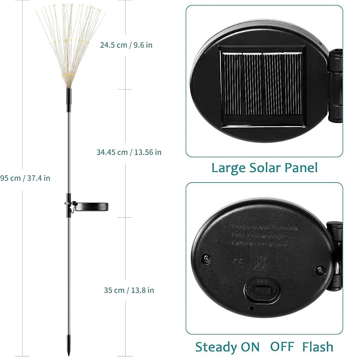 JJGoo Solar Firework Lights, 2 Pack 120 LEDs 2 Lighting Modes Solar Garden - Image 6