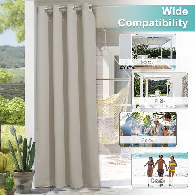 NICETOWN Outdoor Curtain for Patio Waterproof, W66 x L84 inch Blackout Thermal - Image 7