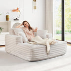 56" Oversized Chaise Lounge Chair Indoor, Plush Faux Fur Sleeper Sofa Couch Bed - Image 6
