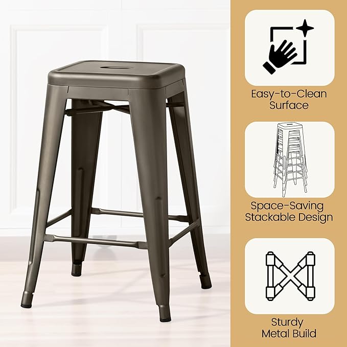 Yaheetech 24 Inch Metal Barstools Set of 4, Counter Height Backless Stools - Image 4