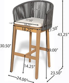 Christopher Knight Home Zax Set of 2 Patio Barstool, Acacia Wood & Rope Outdoor - Image 2