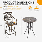 3-Piece Outdoor Bar Height Dining Set, Cast Aluminum Swivel Bar Stools - Image 2