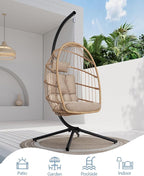 SWITTE Egg Chair Outdoor with Stand, Indoor Wicker Hanging Egg Swing Chair with - Image 4