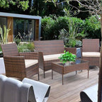 FDW Rattan Furniture Brown Wicker Chair Patio Bristo Set - Image 2