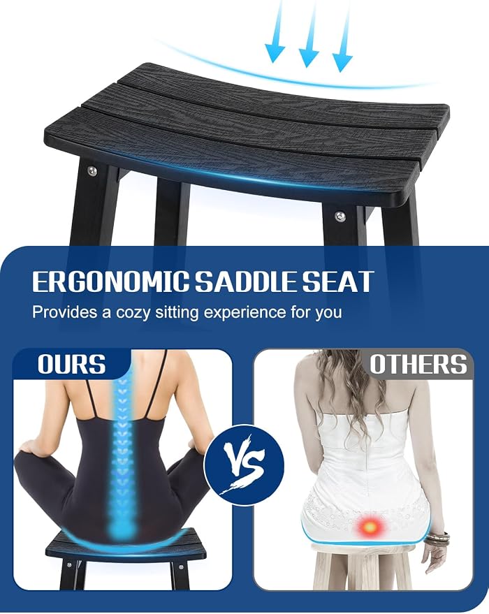 Weatherproof Bar Stools Set of 2, Saddle Seat, Bar Height Stools - Image 8