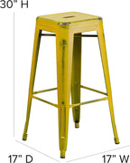 Flash Furniture Kai Commercial Grade 4 Pack 30" High Backless Distressed Yellow - Image 3