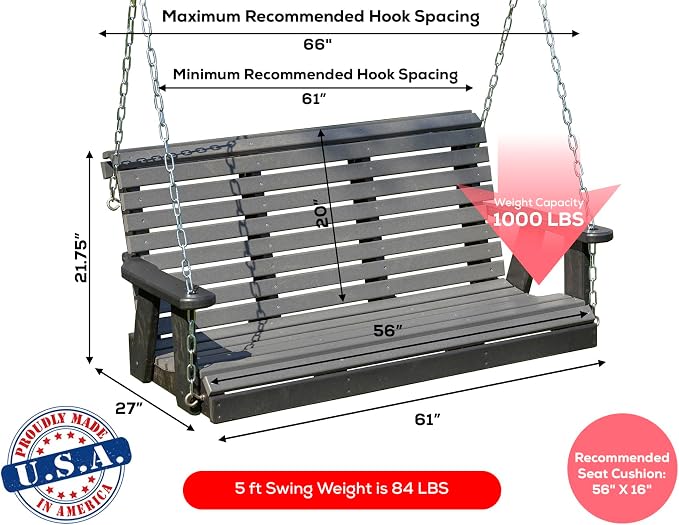 Poly Lumber Wood 5FT Porch Swing Amish Craftsmandship Made in USA HDPE - Image 2