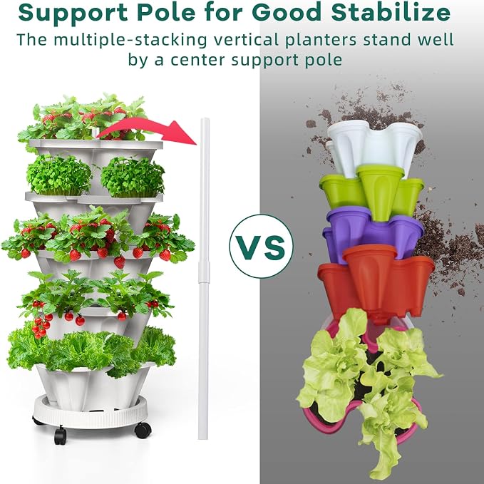 Strawberry Vertical Planters Tower Garden 3 Pack, 7 Tiered Stacking Herb - Image 5