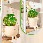 Domensi 2 Pcs Swing Hanging Planter Cute Smile Flower Face Pot Indoor Outdoor - Image 5