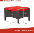 Tangkula 2 Piece Patio Rattan Ottomans, Outdoor Wicker Footstool w/Acacia Wood - Image 4