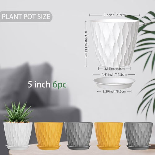 5 Inch Planter Pots, 6 Pack Indoor Planters, Small Flower Pots - Image 2