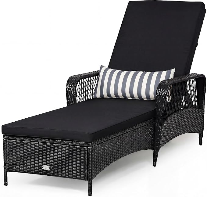 Tangkula Wicker Chaise Lounge Outdoor, Patio Rattan Reclining Chaise by TANGKULA