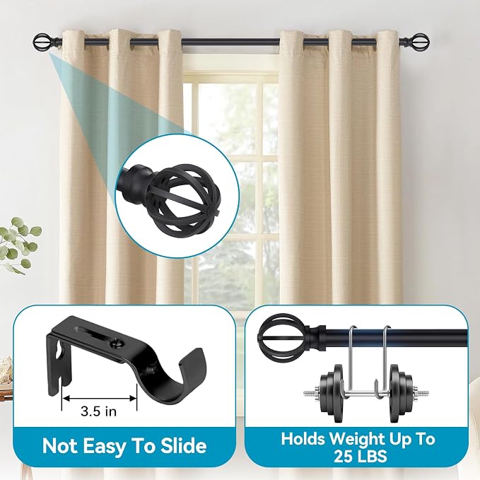 Black Curtain Rods for Windows 28 to 48 Inch, 5/8" Diameter Heavy Duty Metal - Image 2