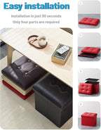 AmasSmile Storage Ottoman Folding Foot Rest Stool, Leather Footstool Bench - Image 8