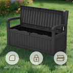 EasyUp 80 Gallon Wood Grain Style Outdoor Storage Bench, Waterproof and - Image 5