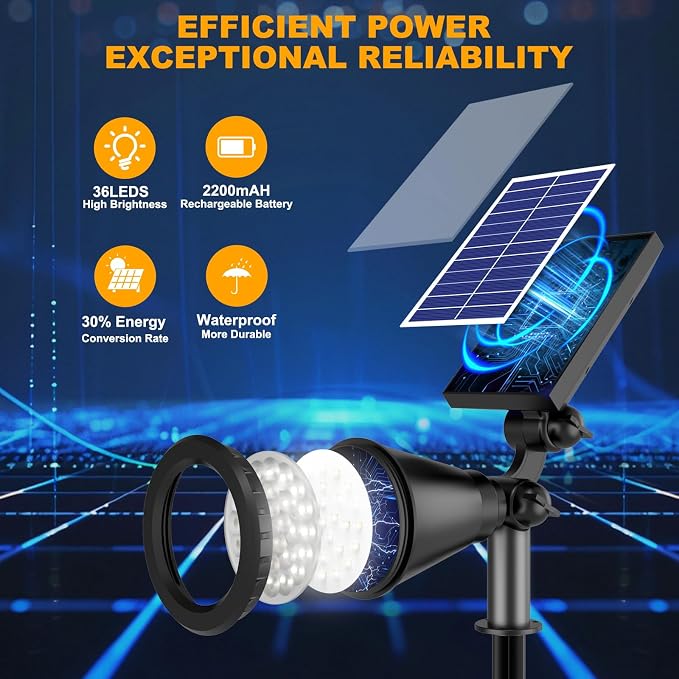 Solar Lights Outdoor Waterproof, 36 LEDs Adjustable Solar Spot Lights Outdoor - Image 2