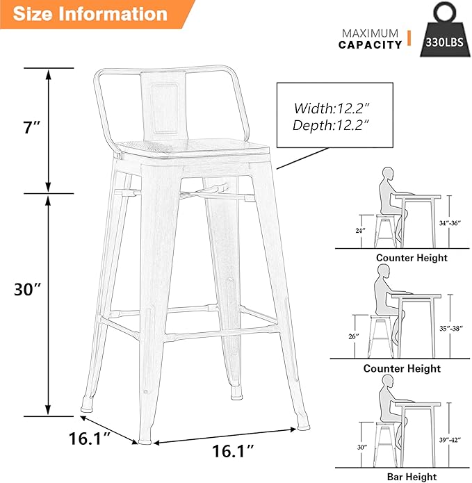 Yongchuang 30 inch Metal Bar Stools Set of 4 Bar Height Barstools - Image 3