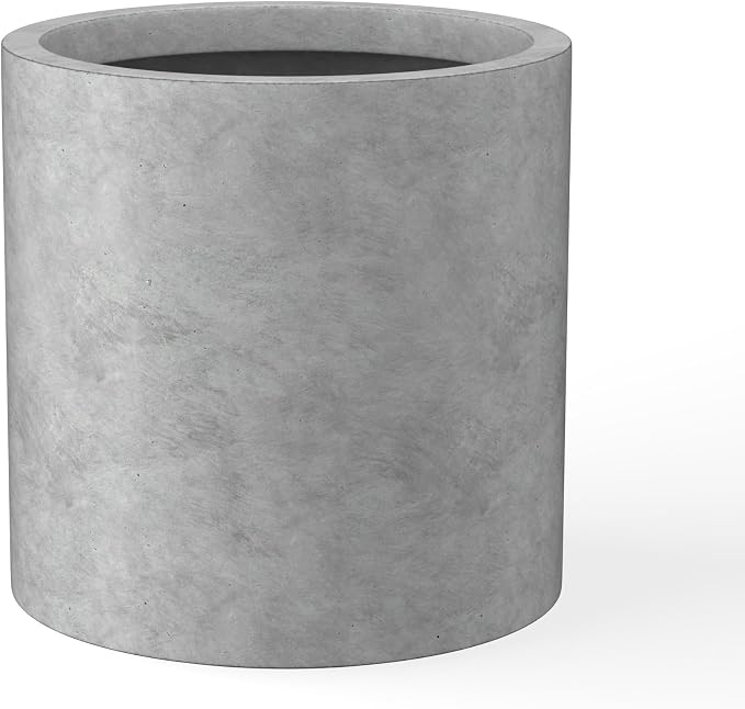 Kante 9.8" Dia Round Concrete Planter, Modern Style Large Cylindrical Plant Pot by Kante