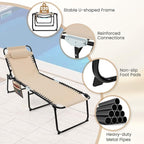 GYMAX Lounge Chairs for Outside, Extra High Folding Beach Tanning Lounger - Image 7