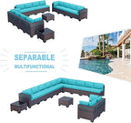 Kullavik 14 Pieces Outdoor Patio Furniture Set, Sectional Rattan Sofa Set Brown - Image 5