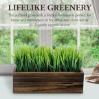 MyGift 14 Inch Artificial Green Grass Plant in Rustic Burnt Solid Wood - Image 3