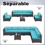 Kullavik 9 Pieces Outdoor Patio Furniture Set, Sectional Rattan Sofa Set Brown - Image 5