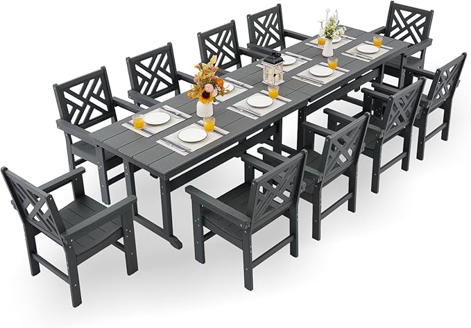 HDPE Dining Table Set for 10, 12-Piece Outdoor Table and Chairs Include 10 by Unknown