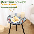 2 Packs Metal Mosaic Round Side Tables 13.4" Small Outdoor Patio Round Accent - Image 4