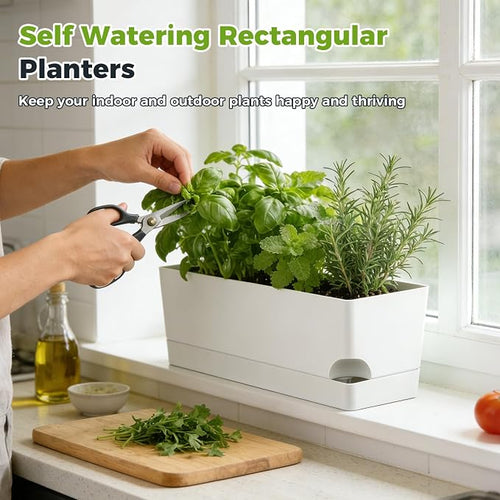 2 Pack Self Watering Pots for Indoor Plants 17 Inches Window Boxes Planters - Image 2