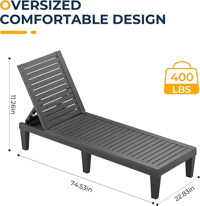 ROJIK Outdoor Chaise Lounge Chair Set of 4, - Image 3