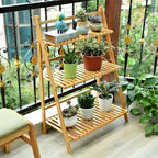 Ufine Bamboo Ladder Plant Stand 3 Tier Foldable Flower Pot Display Shelf Rack - Image 2