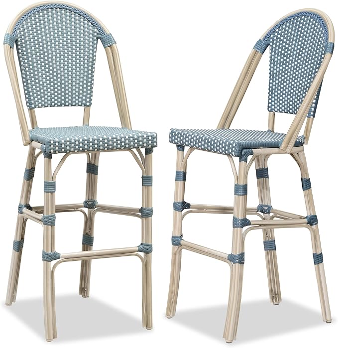 PURPLE LEAF French Bar Stool Set of 2 White Print Finish Patio Bar Stools by PURPLELEAF