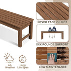 Psilvam 2-Person Outdoor Poly Lumber Patio Backless Bench, Fade-Resistant & - Image 4