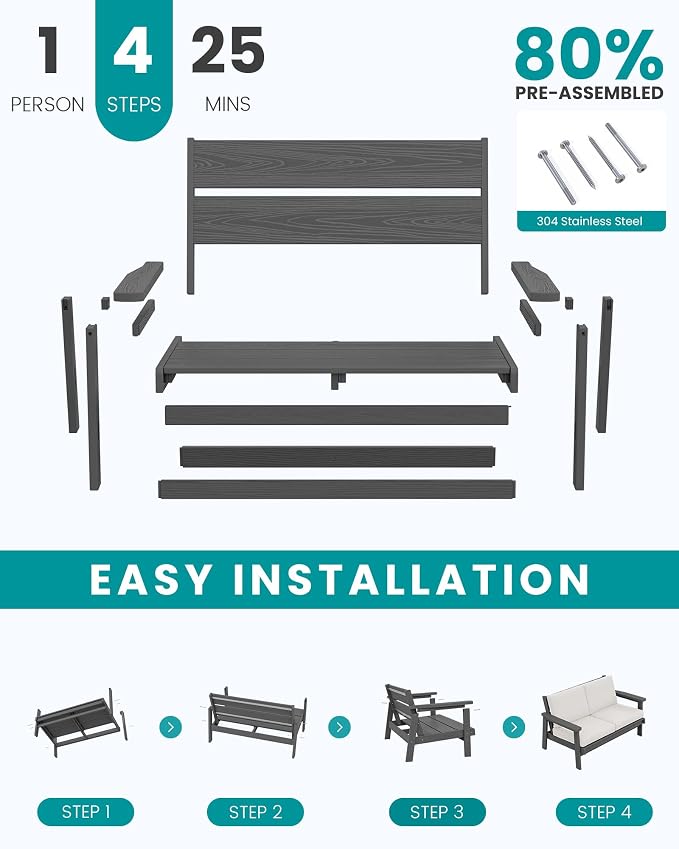 SERWALL HDPE Outdoor Patio Loveseat - Image 8