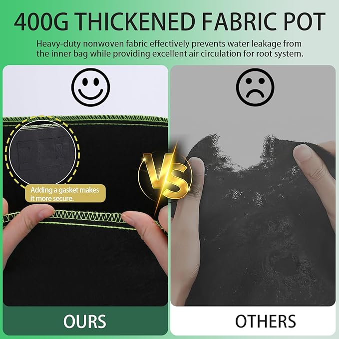 3-Pack 20 Gallon Grow Bags, Thickened Nonwoven Fabric Pots - Image 5