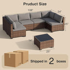 7 Pieces Patio Furniture Set, Outdoor Sectional Rattan Sofa Set, Wicker Patio - Image 2