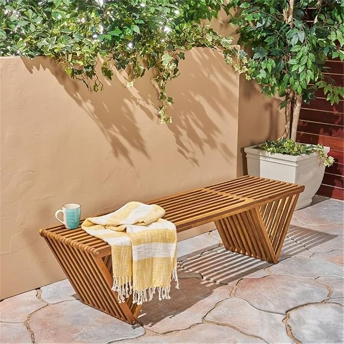 Christopher Knight Home Esme Outdoor Acacia Wood Bench, Teak Finish - Image 4