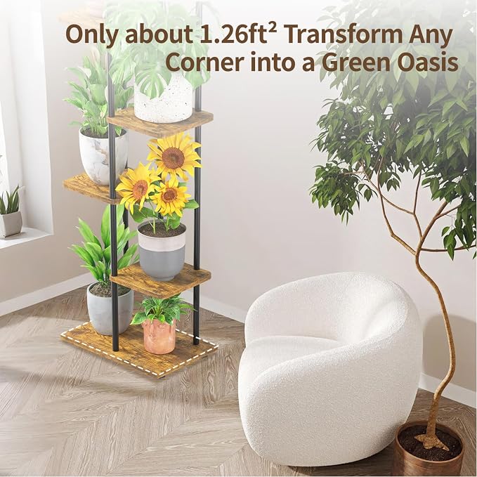 LASZOLA Black 5 Tiered Wood Plant Stand Indoor - Image 5
