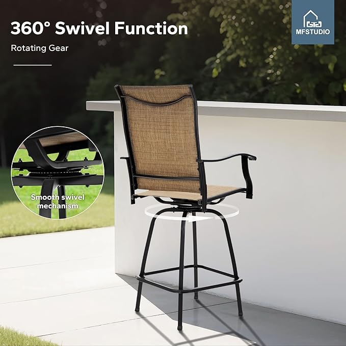 MFSTUDIO Outdoor Bar Stools Set of 2, Swivel Bar Height Patio Chairs Outdoor - Image 5