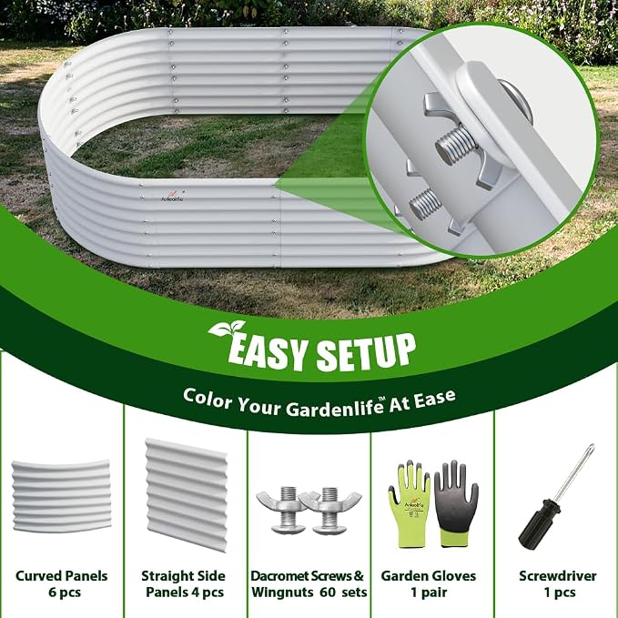 A ANLEOLIFE 4-Set 8X4X2 ft Galvanized Raised Garden Bed Kit, Oval Metal Deep - Image 8
